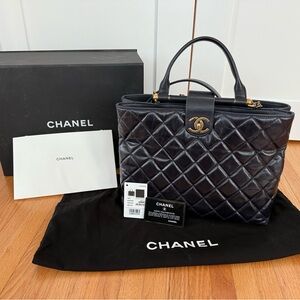 CHANEL Navy Quilted Tote